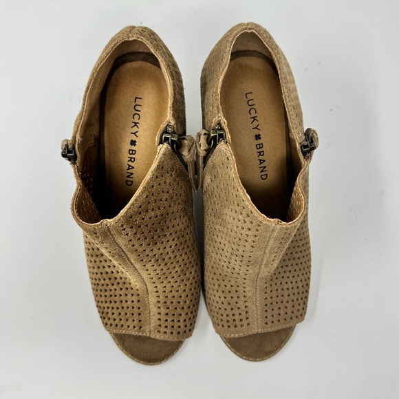 New Lucky Brand Suede Wedge Open Toe booties size 8.5 - Picture 3 of 7